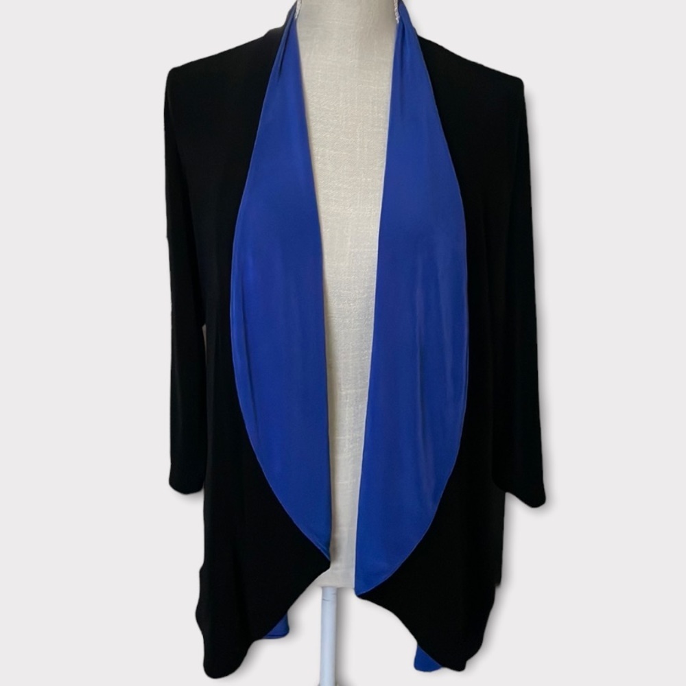Chico's Travelers Black Blazer Blue Lapels Size XS (Chico's 0)